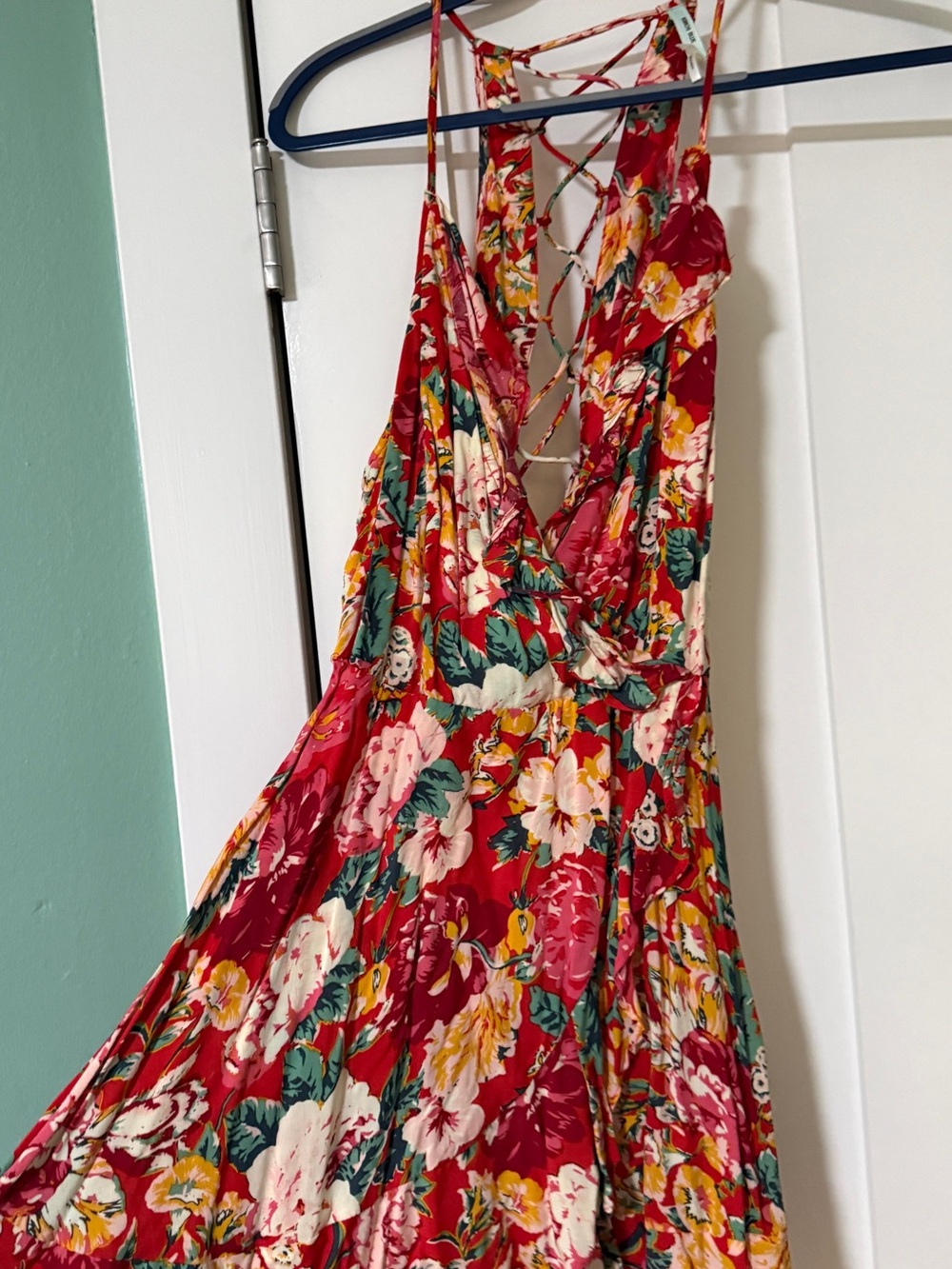 Kimchi Blue Red Floral Backless V-Neck Summer Dress